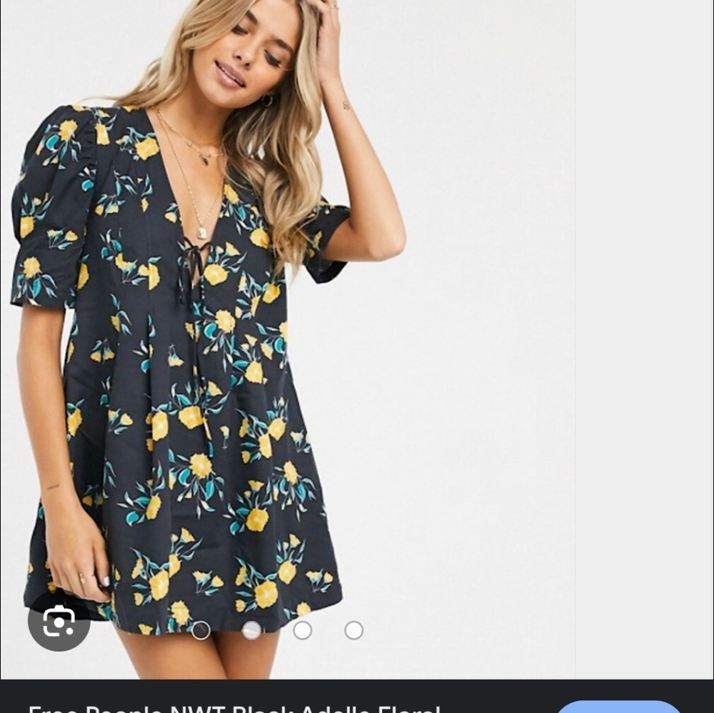 Free People Black Dress/ Tunic with Yellow Floral Pattern Size Large